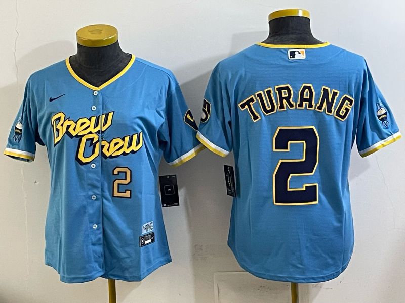 Youth 2025 Milwaukee Brewers #2 Turang Light blue City Edition Nike MLB Jersey 01->milwaukee brewers->MLB Jersey